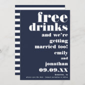 Funny Free Drinks Lässig Navy Weiß Save the Date (Vorne/Hinten)