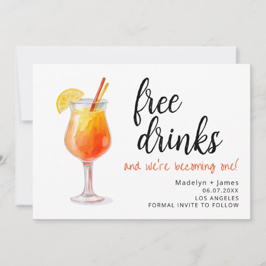 Funny Free Drinks Modernes Foto Hochzeit Save The Date (Vorderseite)
