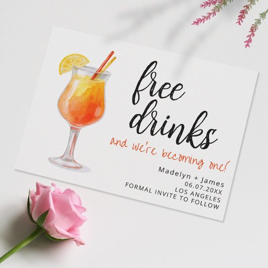Funny Free Drinks Modernes Foto Hochzeit Save The Date