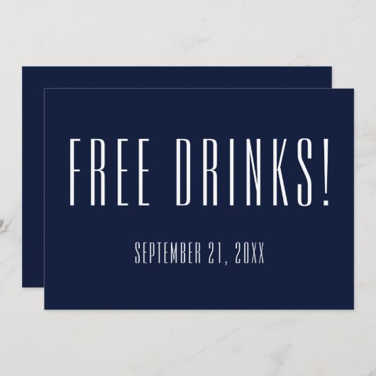 Funny Free Drinks Navy Blue Wedding retten das Dat Save The Date (Vorne/Hinten)