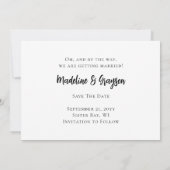 Funny Free Drinks Party Black and White Wedding Save The Date (Rückseite)