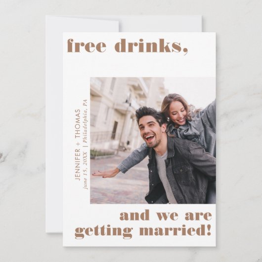 Funny Free Drinks Terra Cotta Save the Date Einladung (Vorderseite)