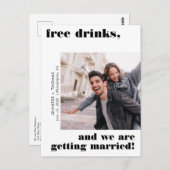 Funny Free Drinks Typografie Save the Date Black Postkarte (Vorne/Hinten)