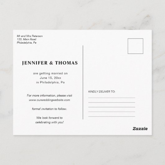 Funny Free Drinks Typografie Save the Date Black Postkarte (Rückseite)