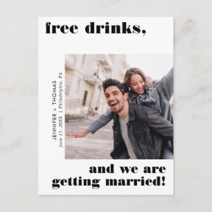 Funny Free Drinks Typografie Save the Date Black Postkarte