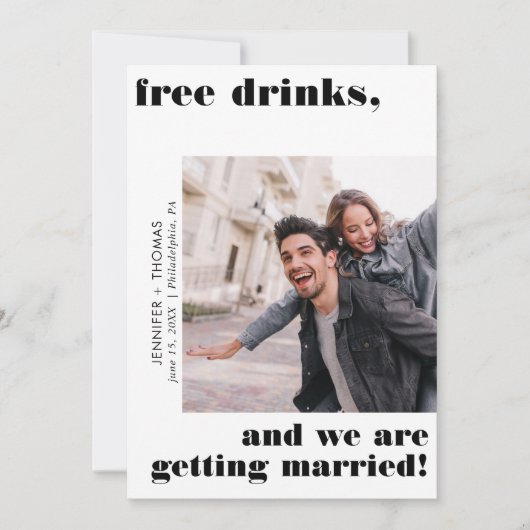 Funny Free Drinks Typografie Save the Date Wüste Einladung (Vorderseite)