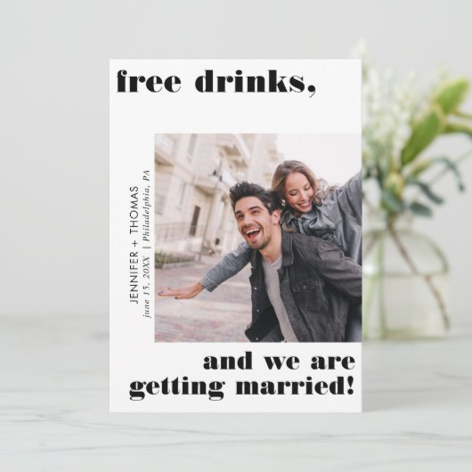 Funny Free Drinks Typografie Save the Date Wüste Einladung (Stehend Vorderseite)