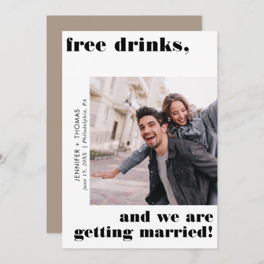 Funny Free Drinks Typografie Save the Date Wüste Einladung (Vorne/Hinten)