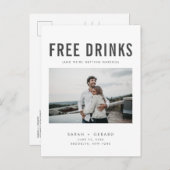 Funny Free Drinks Wedding Foto retten die Daten Ankündigungspostkarte (Vorne/Hinten)
