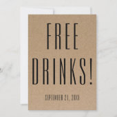 Funny Free Drinks Wedding Kraft Save the Date (Vorderseite)