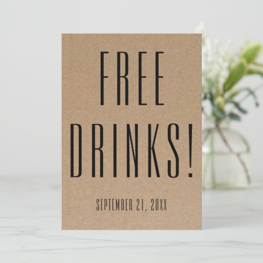 Funny Free Drinks Wedding Kraft Save the Date (Stehend Vorderseite)
