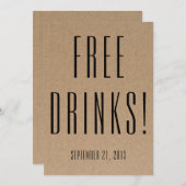 Funny Free Drinks Wedding Kraft Save the Date (Vorne/Hinten)