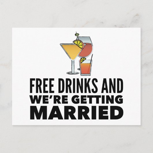Funny Free Drinks Wedding retten das Datum Ankündigungspostkarte (Vorderseite)