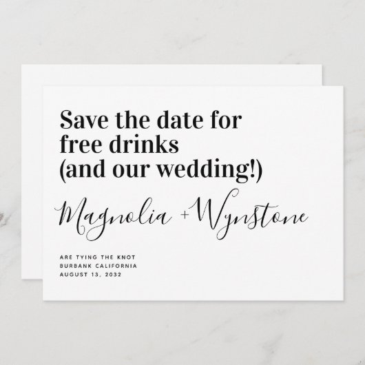 Funny Free Drinks Wedding retten das Datum Save The Date (Vorne/Hinten)
