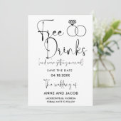 Funny Free Drinks Wedding retten das Datum Save The Date (Stehend Vorderseite)
