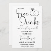 Funny Free Drinks Wedding retten das Datum Save The Date (Vorne/Hinten)