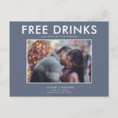 Funny Free Drinks Winter Blue Wedding Rett Dates Ankündigungspostkarte (Vorderseite)