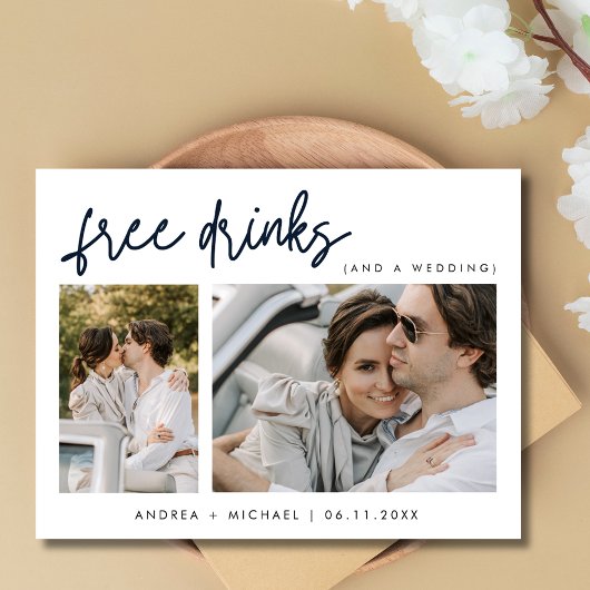 Funny Free Drinks Zwei Foto Hochzeit retten das Da Ankündigungspostkarte