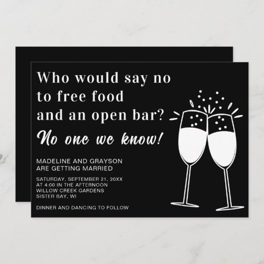 Funny Free Food Open Bar Lässig Hochzeit Einladung (Vorne/Hinten)