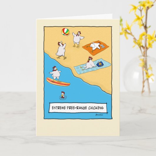 Funny Free-Range Chickens Birthday Karte (Gelbe Blume)