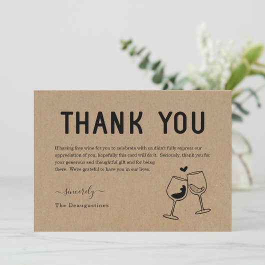 Funny Free Wine Danke Karte (Stehend Vorderseite)