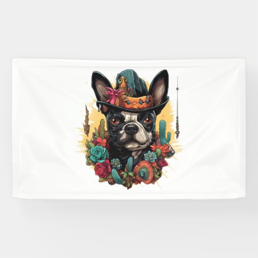 Funny French Bulldog Art Classic T - Shirt Banner (Horizontal)