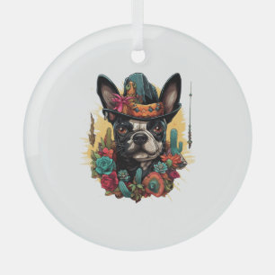Funny French Bulldog Art Classic T - Shirt Ornament Aus Glas