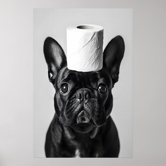 Funny French Bulldog Bathroom Print, Toilet Paper Poster (Vorne)