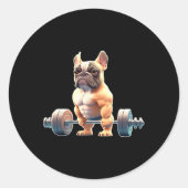 Funny French Bulldog Bodybuilding Gym Frenchie Wei Runder Aufkleber (Vorderseite)
