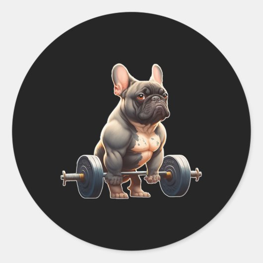 Funny French Bulldog Bodybuilding Gym Frenchie Wei Runder Aufkleber (Vorderseite)
