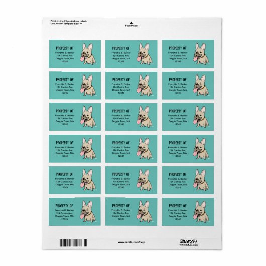 Funny French Bulldog Cartoon Dog Property Labels Adressaufkleber (Vorne)