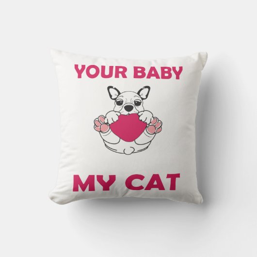 Funny French Bulldog & Cat Pillow Kissen (Vorderseite)