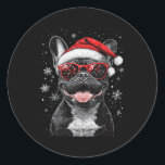 Funny French Bulldog Christmas Hund Weihnachtsmann Runder Aufkleber<br><div class="desc">Funny French Bulldog Christmas Hund Weihnachtsmannmütze 1</div>