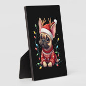 Funny French Bulldog Christmas Light Santa Hat Rei Fotoplatte (Seite)