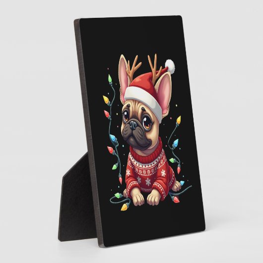 Funny French Bulldog Christmas Light Santa Hat Rei Fotoplatte (Seite)