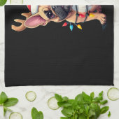 Funny French Bulldog Christmas Light Santa Hat Rei Geschirrtuch (Gefaltet)