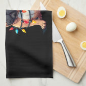 Funny French Bulldog Christmas Light Santa Hat Rei Geschirrtuch (Viertel Falte)