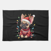 Funny French Bulldog Christmas Light Santa Hat Rei Geschirrtuch (Horizontal)