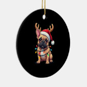 Funny French Bulldog Christmas Light Santa Hat Rei Keramik Ornament (Rechts)