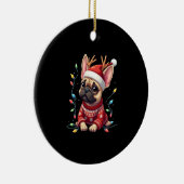 Funny French Bulldog Christmas Light Santa Hat Rei Keramik Ornament (Rechts)