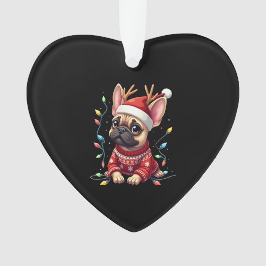 Funny French Bulldog Christmas Light Santa Hat Rei Ornament (Vorderseite)