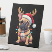 Funny French Bulldog Christmas Light Santa Hat Rei Sockelschild (In Situ)