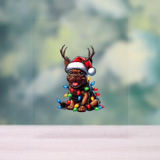 Funny French Bulldog Christmas Light Weihnachtsman Acrylschild (Neutral)