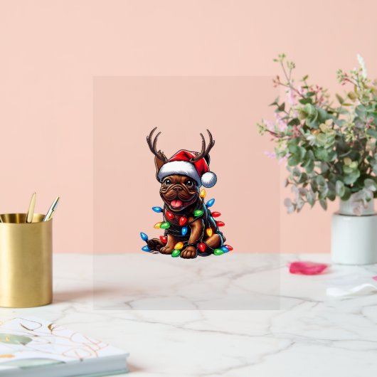 Funny French Bulldog Christmas Light Weihnachtsman Acrylschild (Hochzeit)
