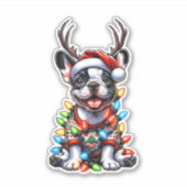 Funny French Bulldog Christmas Light Weihnachtsman Aufkleber (Vorderseite)