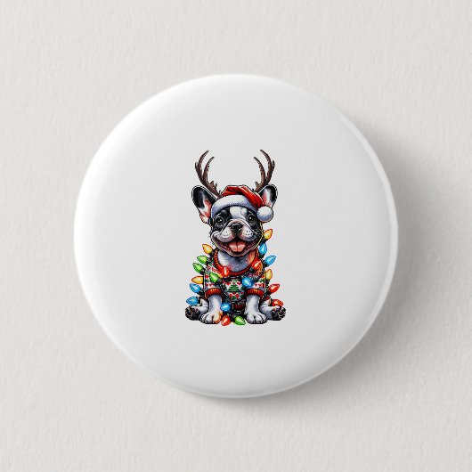 Funny French Bulldog Christmas Light Weihnachtsman Button (Vorderseite)