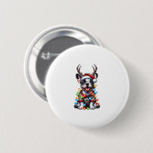 Funny French Bulldog Christmas Light Weihnachtsman Button (Vorne & Hinten)