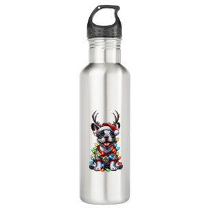 Funny French Bulldog Christmas Light Weihnachtsman Edelstahlflasche