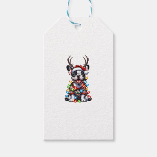 Funny French Bulldog Christmas Light Weihnachtsman Geschenkanhänger (Vorderseite)