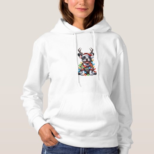 Funny French Bulldog Christmas Light Weihnachtsman Hoodie (Vorderseite)